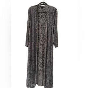 Vintage 100% Silk Long Grey Floral Duster Velvet